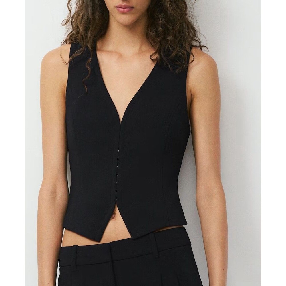 Wilfred Attire Vest Womens 6 Black Crepe Hook Eye Tailored Waistcoat Jacket